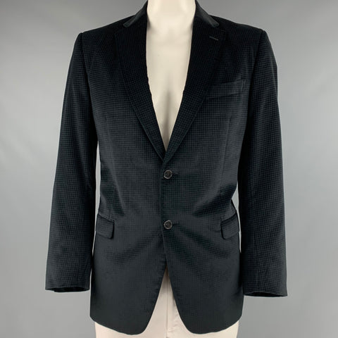 ERMENEGILDO ZEGNA Size 44 Black Houndstooth Cotton Silk Sport Coat