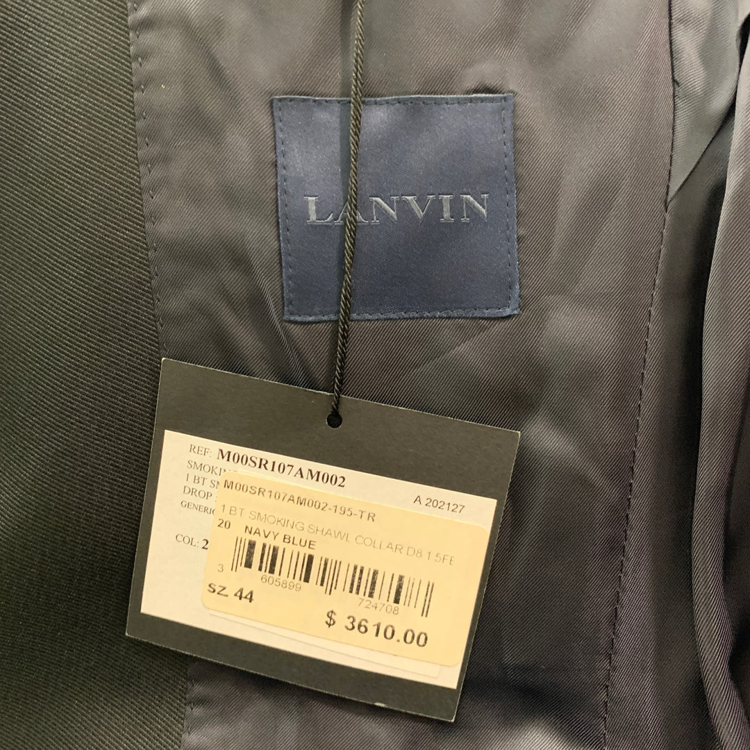 LANVIN Size 34 Navy Solid Wool Mohair Shawl Collar Tuxedo