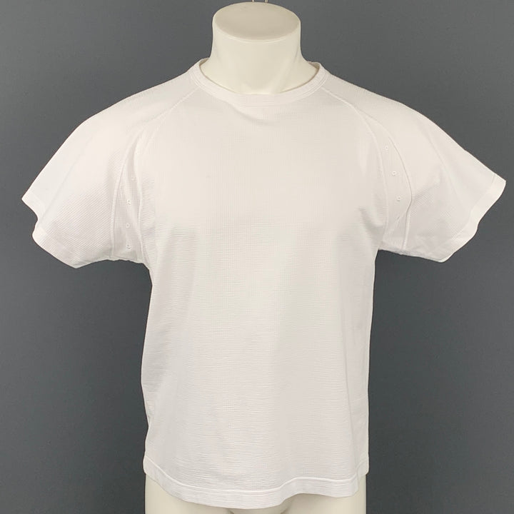 HELMUT LANG Size L White Ribbed Cotton / Polyester Crew-Neck T-shirt