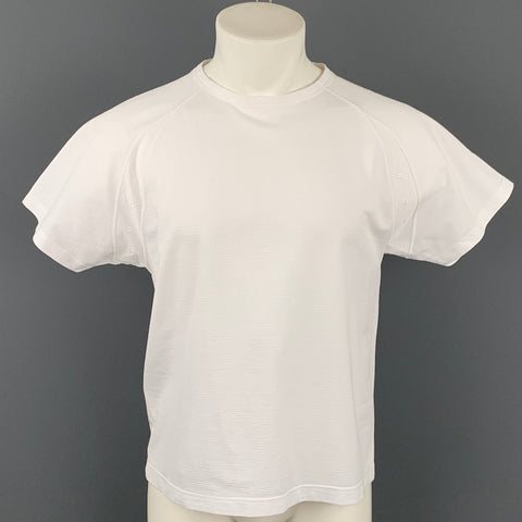 HELMUT LANG Size L White Ribbed Cotton / Polyester Crew-Neck T-shirt