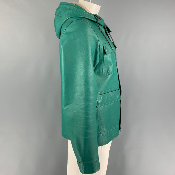 BURBERRY BRIT Size L Green Lamb Skin Leather Parka Jacket