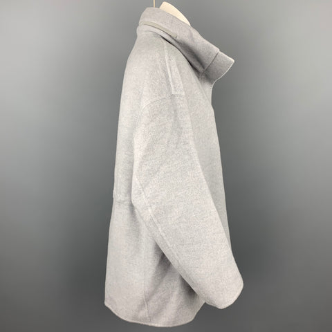 LORO PIANA Size M Light Gray Cashmere Leather Trim Oversized Hooded Jacket