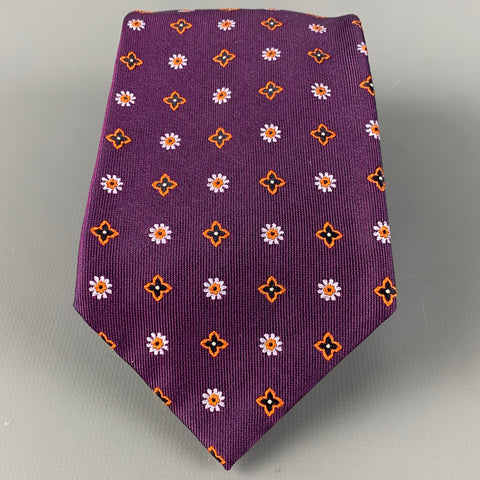 MASSIMO BIZZOCCHI Purple Orange Abstract Floral Silk Tie