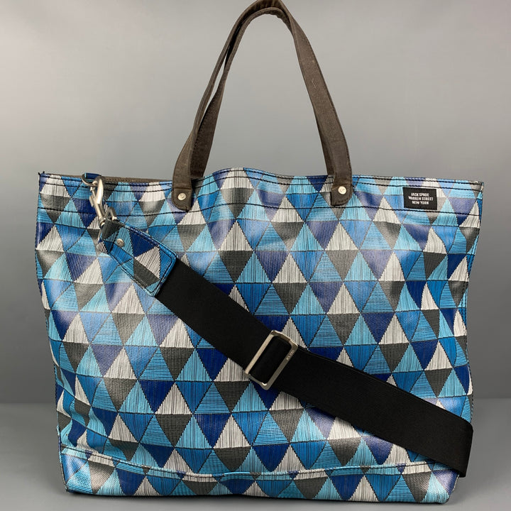 JACK SPADE Blue Charcoal White Triangle Acetate Tote Bag