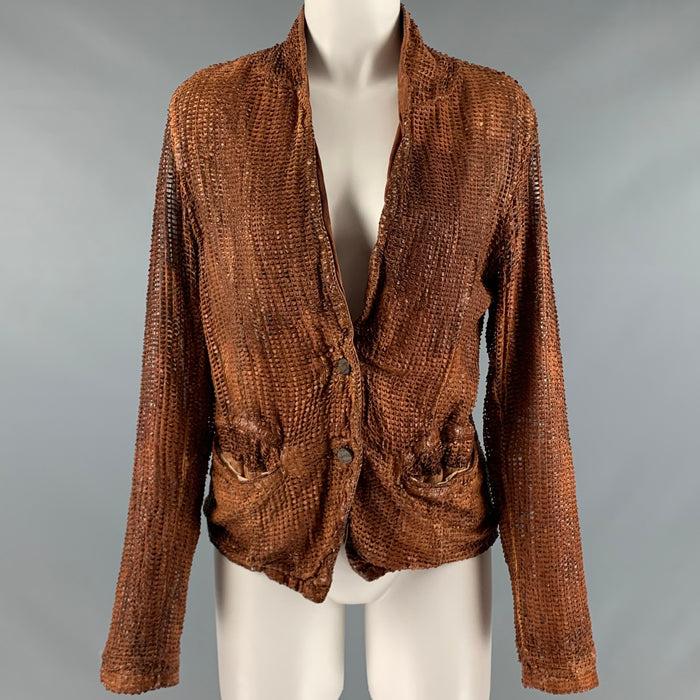 GIORGIO BRATO Size 6 Brown Perforated Button Up Jacket