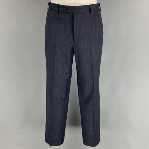 SALVATORE FERRAGAMO Size 38 Navy Stripe Wool Notch Lapel Suit
