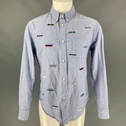 BAND OF OUTSIDERS Size M Blue Multicolour Applique Cotton Long Sleeve Shirt