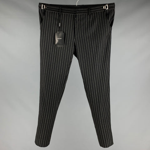 DOLCE &amp; GABBANA Taille 36 Pantalon de costume de smoking en laine mélangée à rayures noires et blanches
