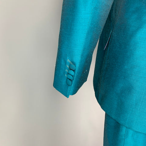 WILLIAM HUNT Savile Row Size 42 Teal Silk Peak Lapel Suit