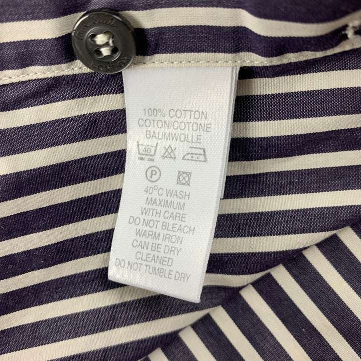 PAUL SMITH Talla L Camisa de manga larga con botones de algodón a rayas blancas y azul marino