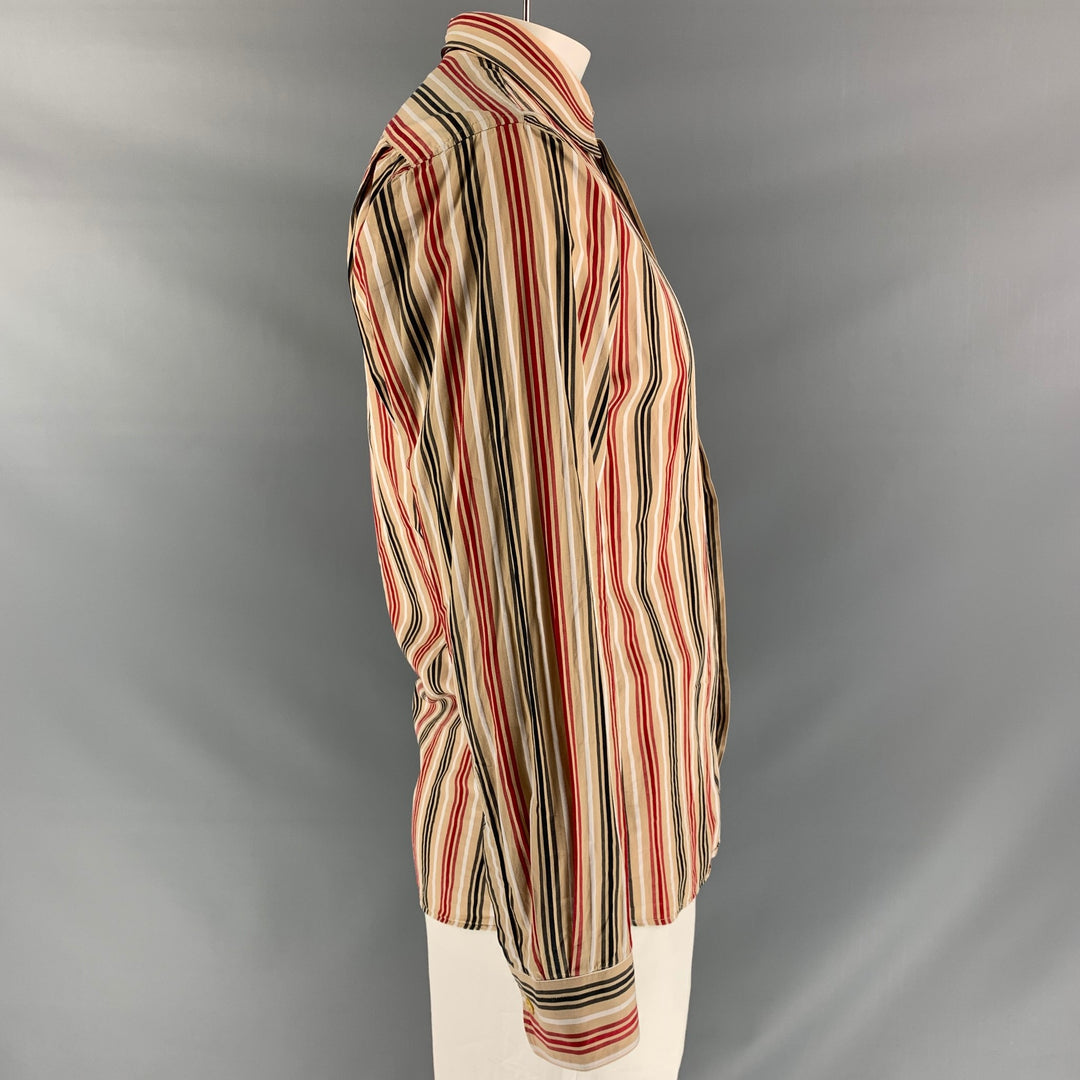 BURBERRY LONDON Size L Beige Red Stripe  Button Down Long Sleeve Shirt