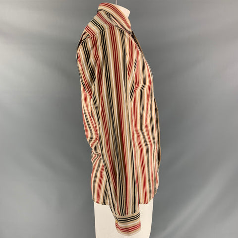 BURBERRY LONDON Size L Beige Red Stripe  Button Down Long Sleeve Shirt