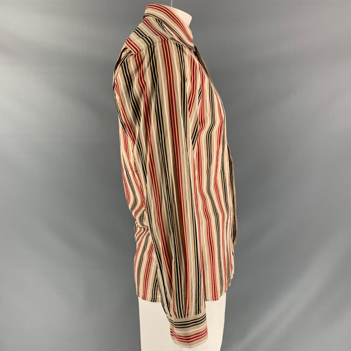 BURBERRY LONDON Size L Beige Red Stripe  Button Down Long Sleeve Shirt