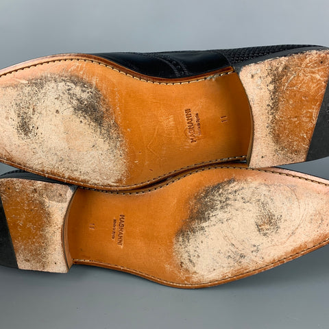 MAGNANNI Size 11 Dark Navy Textured Leather Double Monk Strap Loafers