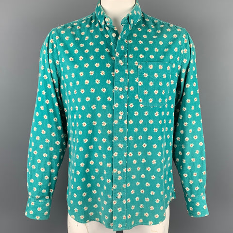 GITMAN BROS x OPENIING CEREMONY Size L Teal Floral Corduroy Button Up Long Sleeve Shirt