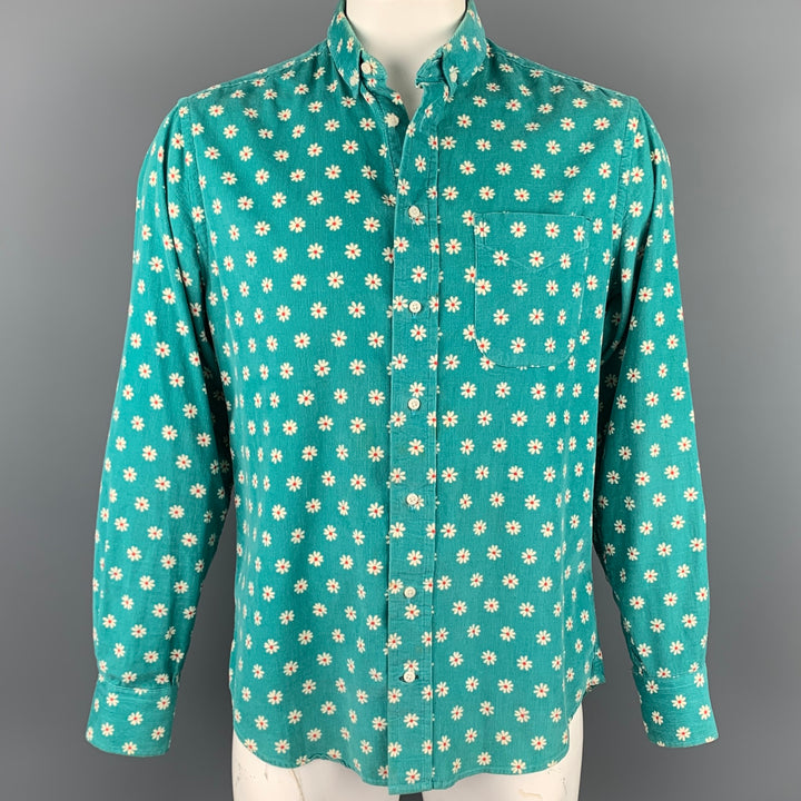 GITMAN BROS x OPENIING CEREMONY Talla L Camisa de manga larga con botones de pana floral verde azulado