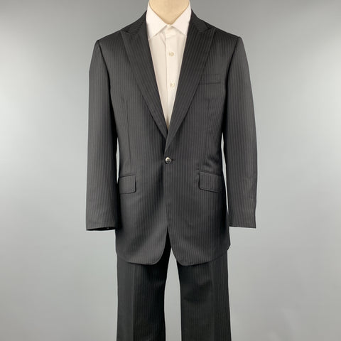 DAVID AUGUST Taille 40 Noir Rayé Laine Peak Revers 34 x 31 Costume