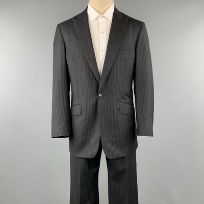 DAVID AUGUST Size 40 Black Stripe Wool Peak Lapel 34 x 31 Suit