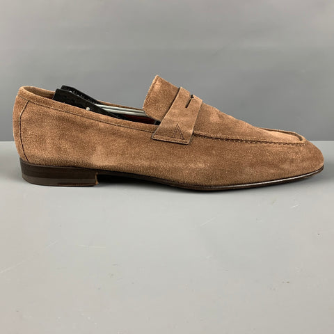SANTONI Size 8.5 Brown Suede Penny Loafers