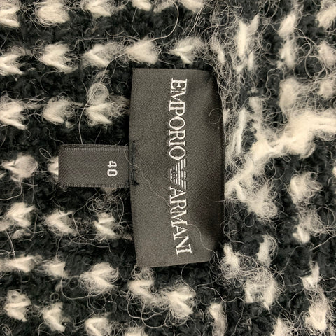 EMPORIO ARMANI Taille 4 Manteau sans col en tweed mélangé de laine noire et blanche