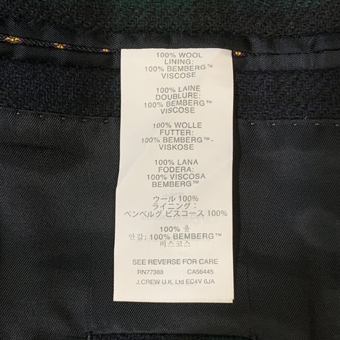J CREW Chest Size 38 Regular Blackwatch Plaid Wool Shawl Collar Suit