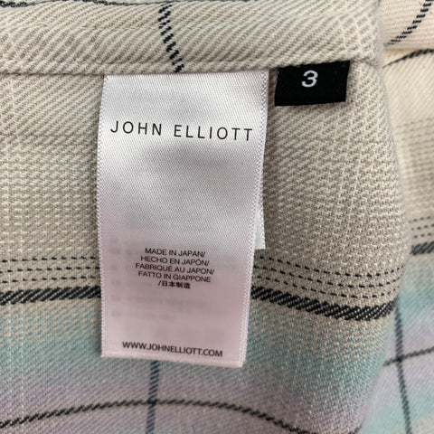 JOHN ELLIOTT Size L Light Gray Teal Plaid Brushed Cotton Long Sleeve Shirt