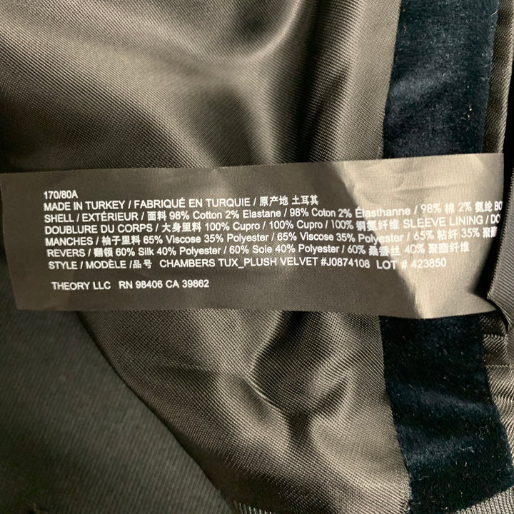 THEORY Chest Size 36 Navy Black Solid Velvet Notch Lapel Sport Coat