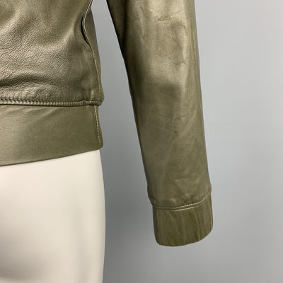 KRIS VAN ASSCHE Size S Olive Leather Pleated Zip Up Jacket