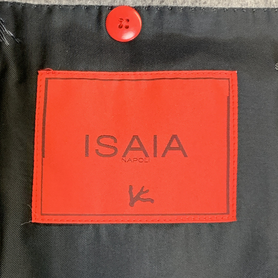 ISAIA Size 46 Gray Angora / Wool Double Breasted Long Peacoat