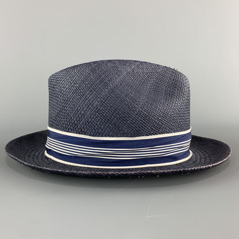 GOORIN BROTHERS Size S Navy Straw Woven Stripe Fedora