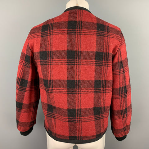 JOHN BARTLETT Uniform Size 40 Red & Black Plaid Wool Blend Zip Up Jacket