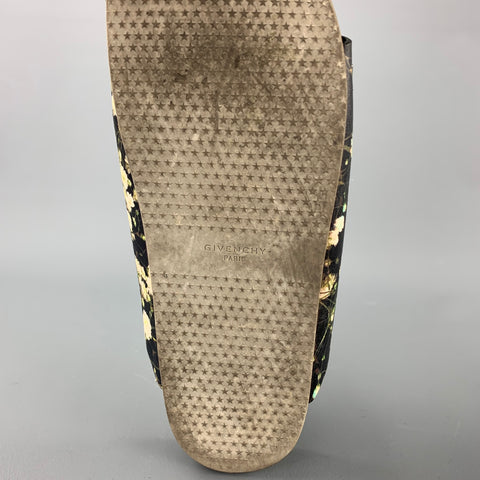 GIVENCHY S/S 15 Size 10 Black & White Floral Leather Belted Sandals