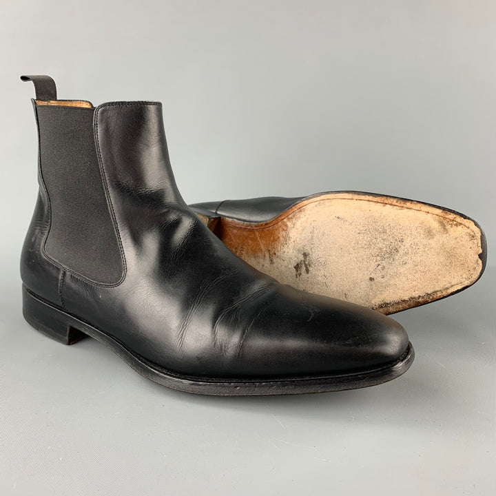 SAKS FITFH AVENUE par MAGNANNI Taille 10,5 Bottes à enfiler en cuir noir