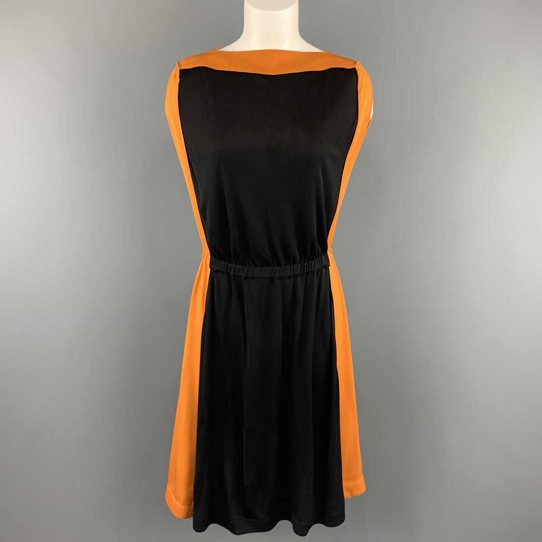 VIONNET Size 4 Black & Orange Color Block Gathered Waist Shift Dress
