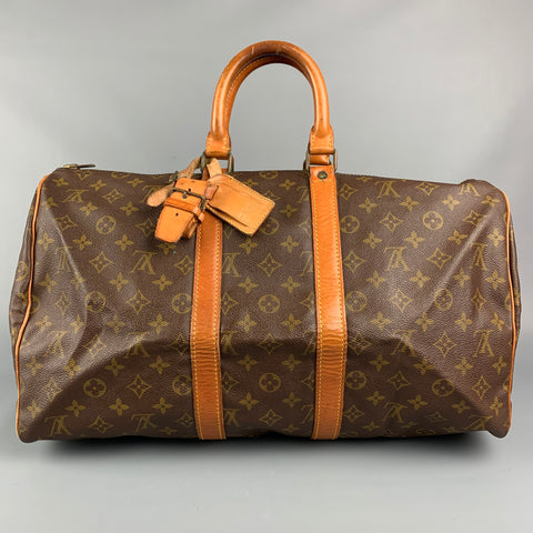 Vintage LOUIS VUITTON Keepall 45 Brown & Beige Monogram Coated Canvas Leather Bag