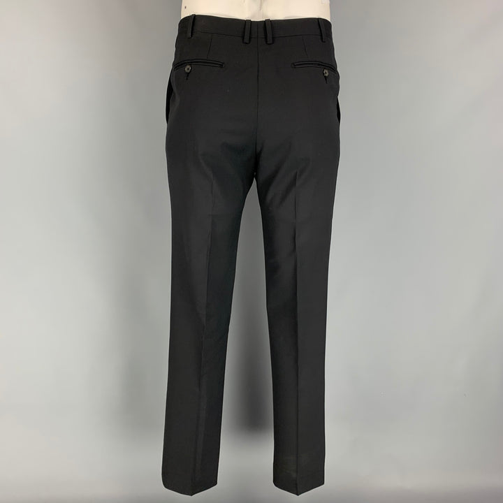 LANVIN Size 42 Regular Black Wool Notch Lapel Suit