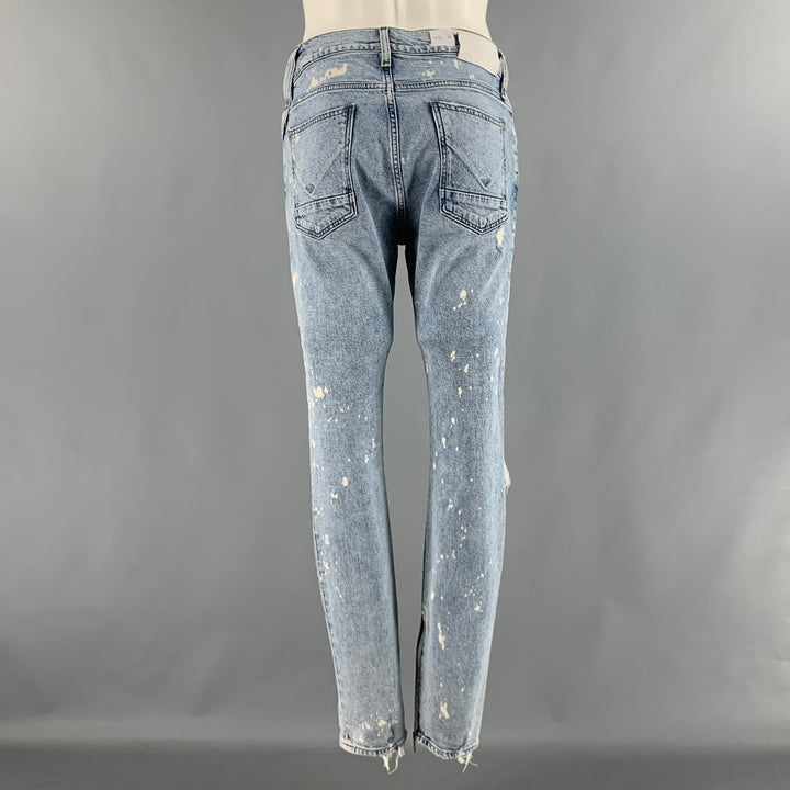 HUDSON Size 31 Blue White Distressed Cotton Elastane Slim Button Fly Jeans