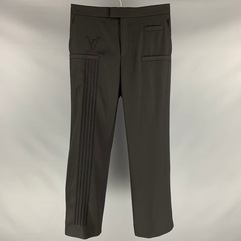 LOUIS VUITTON Size 36 Black Solid Polyester Wool Wide Leg Dress Pants