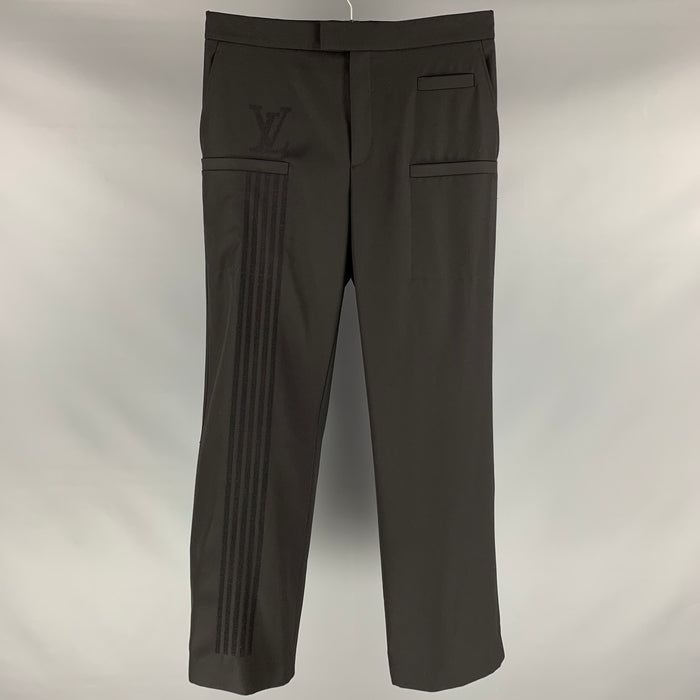 LOUIS VUITTON Talla 36 Pantalón de vestir de pierna ancha de lana de poliéster liso negro