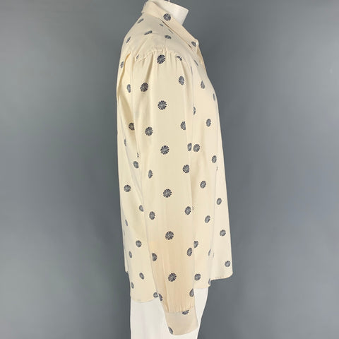 OUR LEGACY Size XL Off White Navy Print Cotton Wool Long Sleeve Shirt