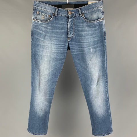 BRUNELLO CUCINELLI Size 32 Light Blue Washed Button Fly Jeans