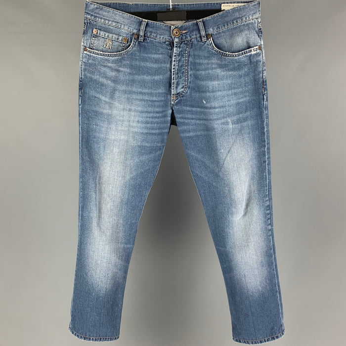 BRUNELLO CUCINELLI Size 32 Light Blue Washed Button Fly Jeans