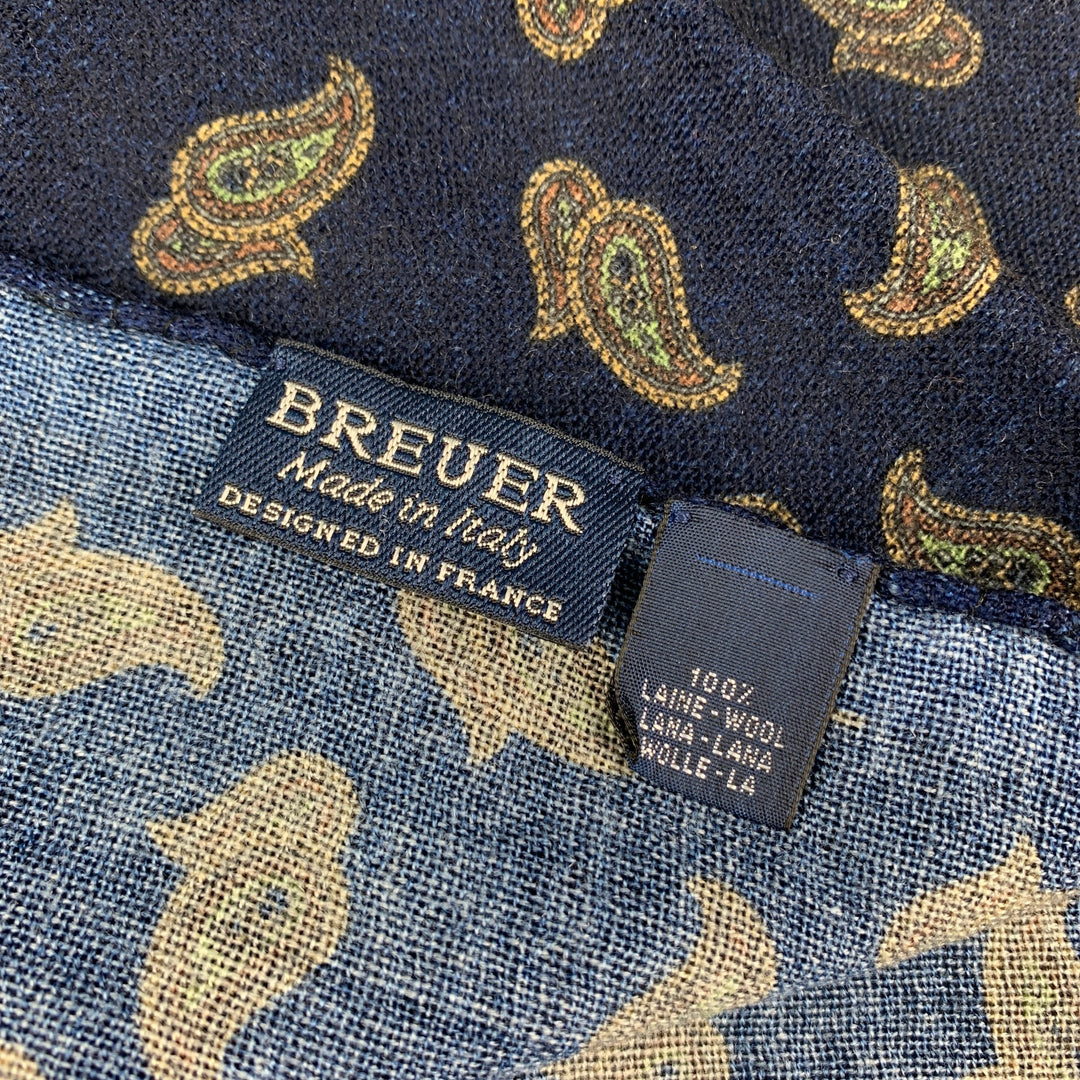 BREUER Navy Tan Paisley Wool Pocket Square