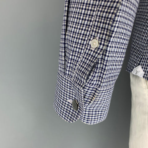 LOUIS VUITTON Size XL White Navy Plaid Cotton Button Up Long Sleeve Shirt