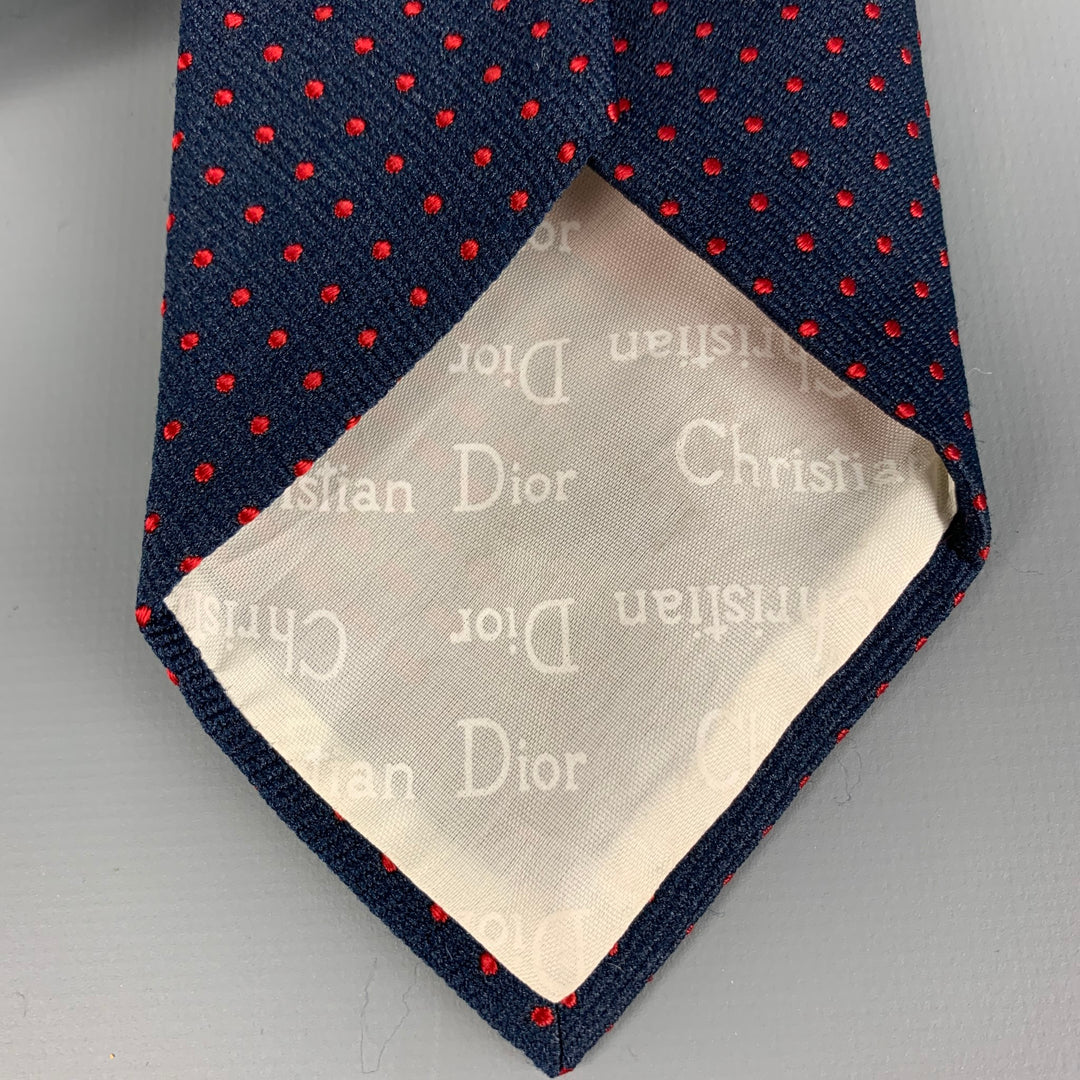 CHRISTIAN DIOR Corbata azul marino con lunares rojos