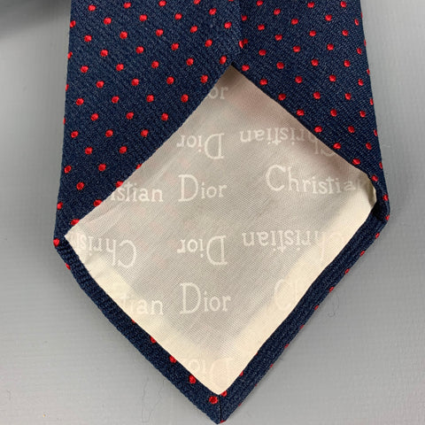CHRISTIAN DIOR Corbata azul marino con lunares rojos