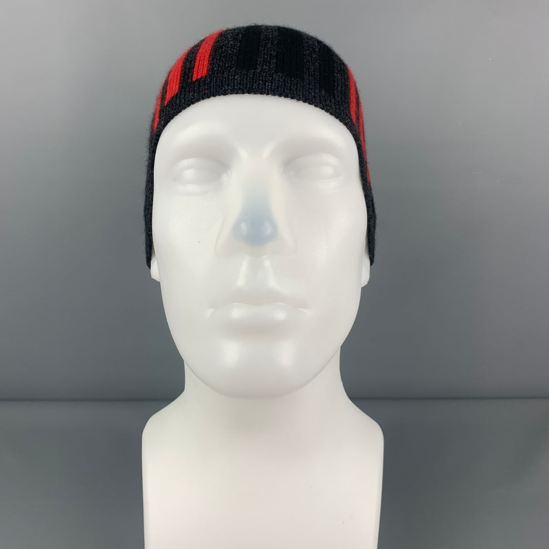 ARMAND DIRADOURIAN Charcoal Red Stripe Cashmere Beanie