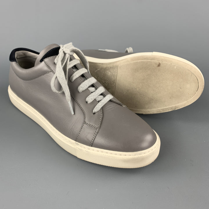 BRUNELLO CUCINELLI Size 10 Grey & Navy Leather Lace Up Sneakers