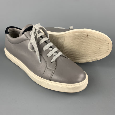 BRUNELLO CUCINELLI Taille 10 Baskets à lacets en cuir gris et bleu marine