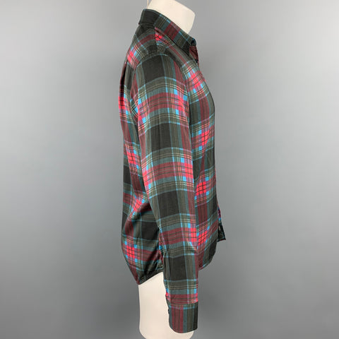 MARC JACOBS Size M Black & Red Plaid Viscose Button Up Long Sleeve Shirt